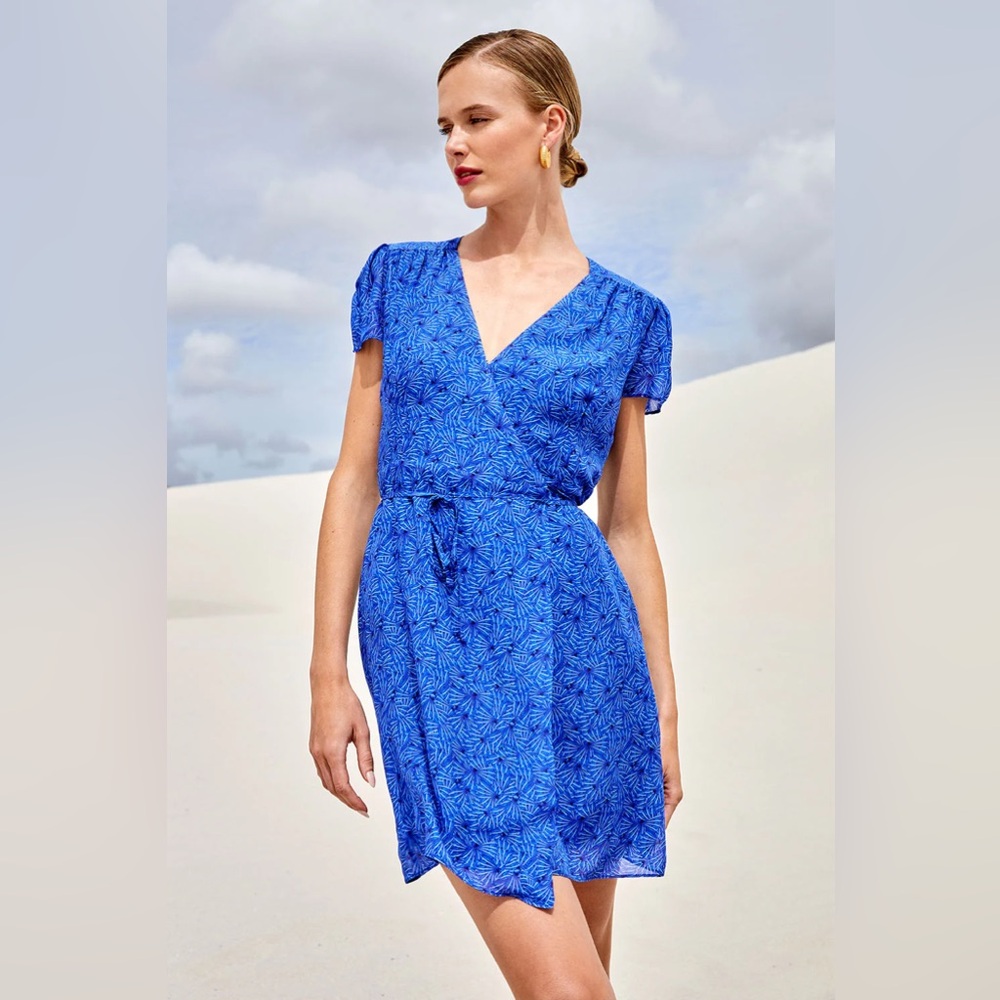 Blue Patterned Silk Wrap Dress from Soi Paris